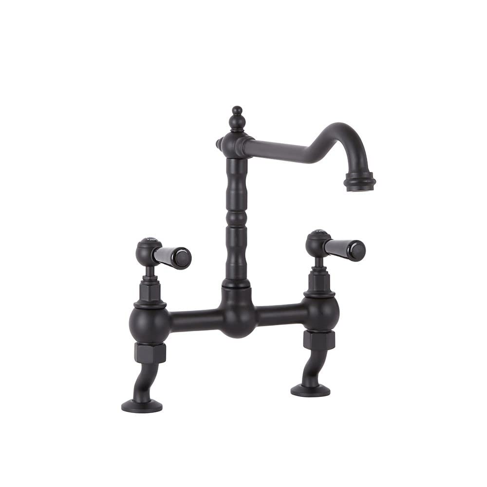 Milano Elizabeth Lever Handle Bridge Kitchen Sink Mixer Tap Swivel Spout - Black
