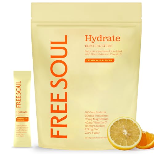 Free Soul Hydrate | Electrolyte Hydration Sachets | Zero Sugar | 30 Sachets | Advanced Electrolyte Powder with Sodium, Magnesium, Vitamin C | Citrus Salt Flavour
