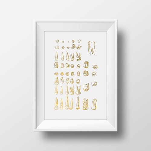 Uyeno Miyohsi Human Tooth III Gold Foil Art Print Human Teeth Anatomy Gold Print Dental...