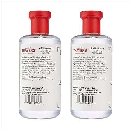 THAYERS Original Witch Hazel Astringent with Aloe Vera, 12 Oz (Pack of 2)