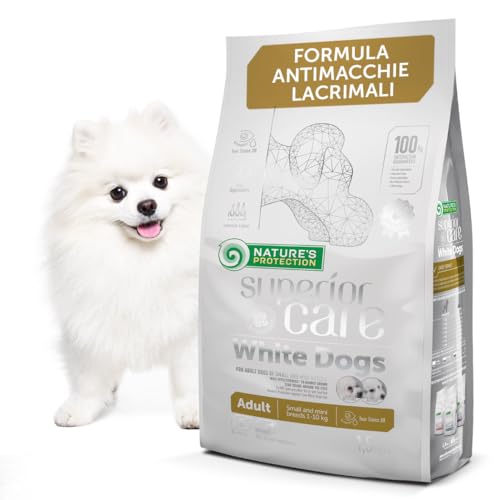 Nature's Protection Superior Care White Dogs Cibo Secco Ipoallergenico per Cani Adulti di Taglia Piccola, Agnello e Riso, Riduce le Macchie di Lacrime, 1.5 kg.