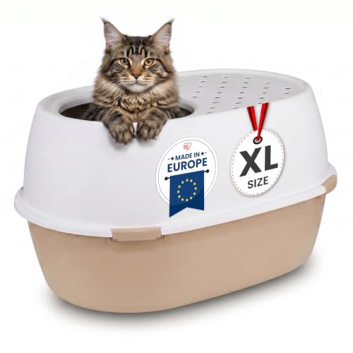Iris Ohyama, Bandeja de arena para gatos XL, Arenero para gatos XXL, Blanco, Caja de arena, Apertura superior, Fácil de limpiar, para gatos grandes adultos, Dos gatos, Maine Coon, sin BPA – Punt-XL