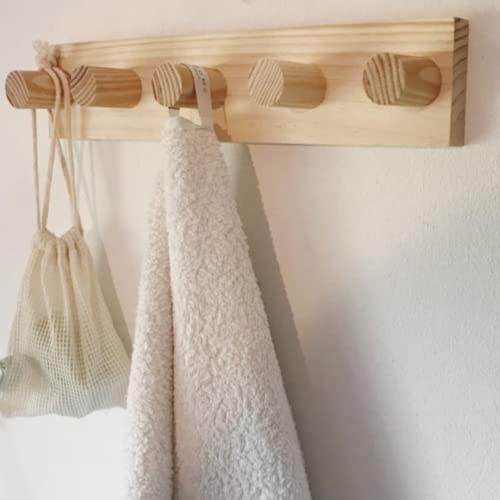 Ssafia Perchero de Madera de Pared, Perchero Toallero Madera 5 Ganchos, 35cm, estilo Nórdico, ideal para decorar y organizar