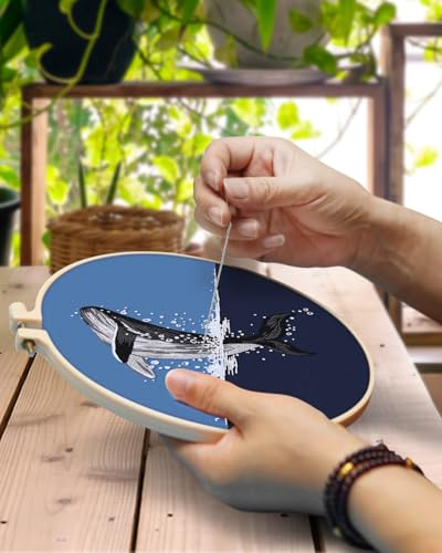 Image of TINDTOP Embroidery Kit for Beginners Adult, Whale Embroidery Practice Kit | Include Embroidery Cloth Hoops Threads for Craft Lover Hand Stitch with Embroidery Skill Techniques