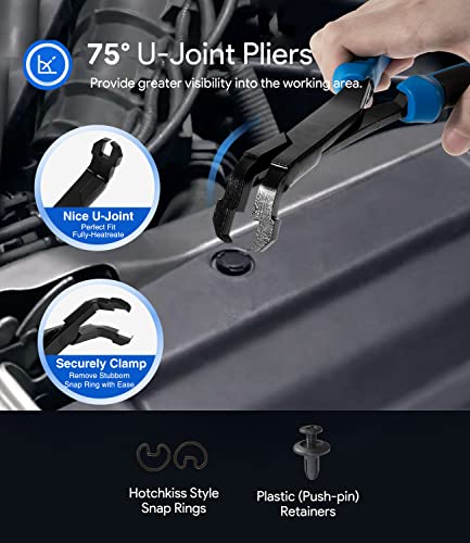70301 Heavy Duty Angled U-Joint Snap Ring Pliers 8'' For Automotive And Medium Duty Trucks, Cars, Equipment, And Atv / Utv, 75 Degree Plastic Push Pin Pliers For Use With Class 1 - 5 Vehicles, 70301 #TOP2
