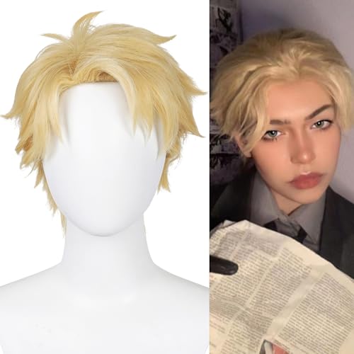 Image of Half and Half Short Blonde Anime Cosplay Wig Men's Spiky Layered Blonde Male Wigs Synthetic Hair for Men Halloween Costume Party