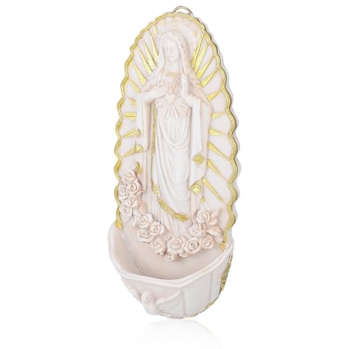 VALICLUD Acquasantiera da Parete Guadalupe in Resina Decorazione Murale Cattolica Sospesa per Ingresso Casa e Chiesa Contenitore Floreale Leggero e Resistente Simbolo di Fede e