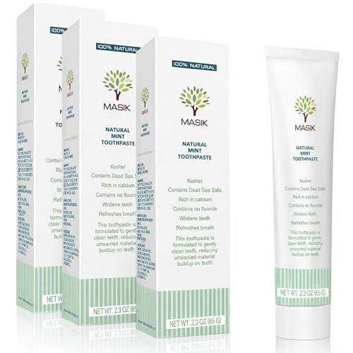 Masik Natural Toothpaste – Whitening & Sensitive Teeth | Dead Sea Salt | Stain & Plaque Remover | Bleeding Gums & Canker Sore Care | Floride & SLS-Free | Non-Foaming | Made in Israel (Mint, 3-Pack)
