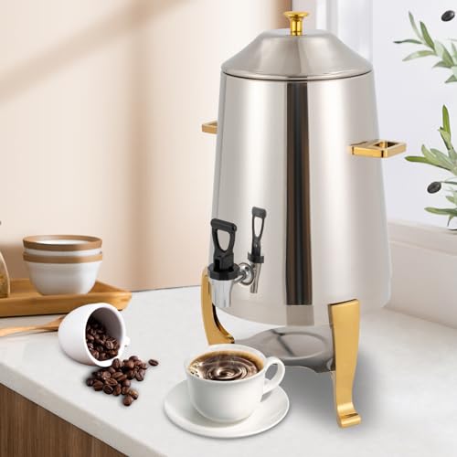 BANEBONE Hot Beverage Dispenser 13L/3.5 Gal, Stainless Steel Coffee Chafer Urn Gold Tray Holder Hot Drink Dispenser with Stand and Spigot Insulated for Parties Event Buffet Catering