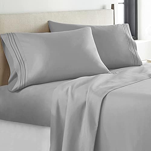 YIYEA Full Sheet Set - Hotel Luxury 1800 Thread Count Brushed Microfiber Bed Sheets for Full Size Bed - Extra Soft, Deep Pocket, Shrinkage and Fade Resistant - 4 Piece Set (Full, Light Grey)
