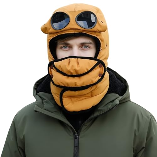 Winter Thermal 4-in-1 Fur Hat with Mask & Glasses (Yellow)