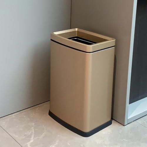 Image of 4.7 Gallon /18L Brushed Gold Bathroom Trash Can, Open Top Slim Dual Wastebaskte Simple Human Stainless Steel Garbage Can for Commercial Home Kitchen Office (18L Champagne Gold)