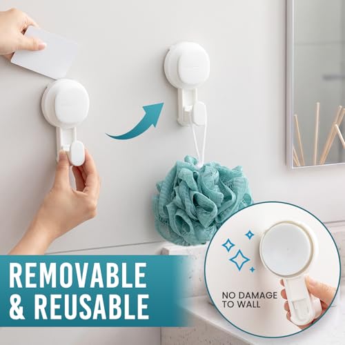 Image of TAILI Upgraded Visible Safety Indicator Suction Cup Hook 4 Pack, Damage-Free Hanging Glass Shower Wall Hook for Towel, Loofah, Bathrobe, Clothes, Easy to Install, Rust Resistant, Reusable, White