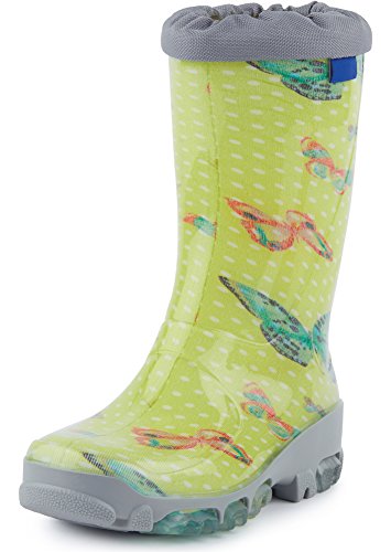 Ladeheid Botas de Agua en PVC Unisex Botas Impermeables para Niños Rainboots de Goma Infantiles Niñas LARB015 (Verde/Mariposa, 23/24 EU)