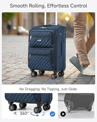 Image of LUGGEX Expandable Softside Carry On Suitcase, Blue, 20 inch