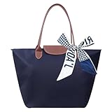 HTTDSLF Sac à Main Cabas Femme, Sacs Bandoulière Grande Capacité, Pliable Sac Cabas Femmes Sacs de Cours Lycée Fille, pour le Travail, les Voyages et l'École (Bleu Foncé, Moyen)