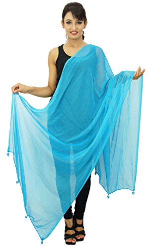 Long Stole Chiffon Blend Dupatta Neck Wrap Women Indian Scarves Chunni, Aqua Blue-1, One Size