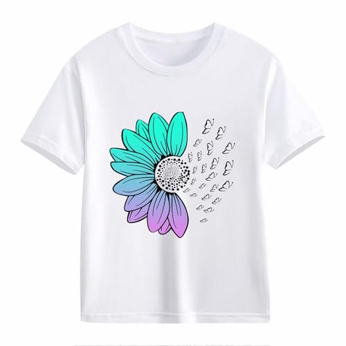 Kid Crop Tops Sunflower T Shirt Cute Flower Graphic Loose Tees Crew Neck Short Sleeve Crop Top Shirts for Girls Size 82