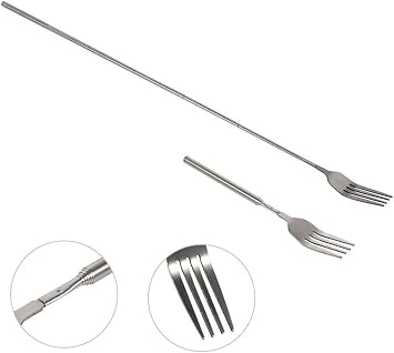 Stainless Steel Dinner Fork, Telescopic Extendable Dinner Fruit Dessert Long Handle Fork Stainless Steel Cutlery,anti rust,sturdy and durable
