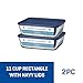 Anchor Hocking 11-Cup Glass Storage Containers with Lids, Set of 2 Glass Food Storage Containers with Navy SnugFit Lids