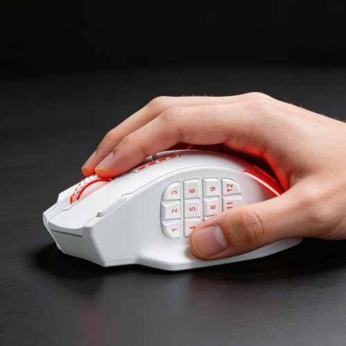 Image of Redragon M913 MAX Wireless Gaming Mouse, 26000 DPI MMO Optical Mouse with 16 Programmable Buttons, BT & 2.4G Wireless, Software Supports DIY Keybinds, White