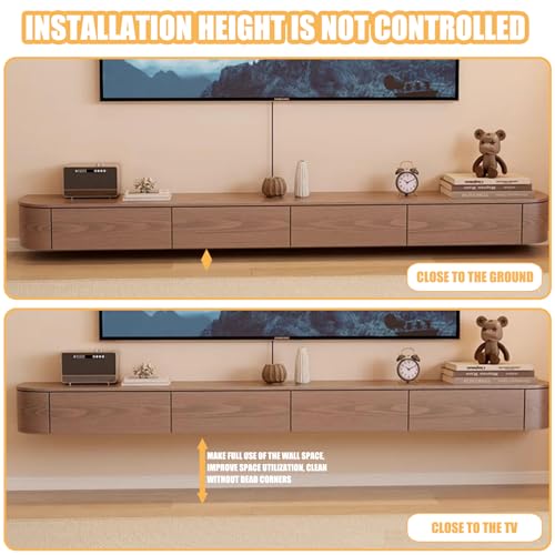 MIMRTIMI Mueble TV Suspendido Madera Maciza muebele TV con Puerta Mueble de Salon para Aparador De Almacenamiento Debajo del Televisor (Brown with Light, 240 * 30 * 20CM) - imagen 3