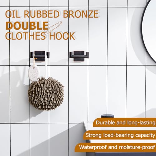 Image of KOKOSIRI Robe Hooks Bathroom Double Towel Coat Hook for Bath Kitchen Hardware Wall Mounted, 2 Pack Oil Rubbed Bronze Stainless Steel B1015ORB-P2