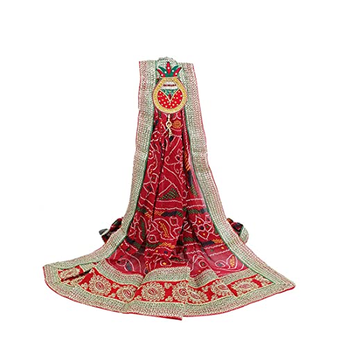 Aditri Creation Georgette Red Pooja Chunri, Shoulder chunari, Women's Bandej Chunni,Pomcha Stole for Ladies and Girls, Indian Ethnic, Traditional booti Odhana for puja, Marwadi Chunar for Festival