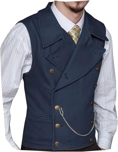 Mens Double Breasted Classic Vests Groomsman Wedding Waistcoat Wide Lapel Suede Leather Casual Business Vest for Men