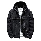 JEKE-DG Hoodie Jean Jacket for Men Long Sleeve Distressed Trucker Outwear Casual Slim Fit Denim Jacket with Hood (XX-Large,Black)