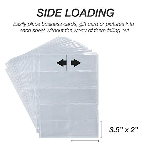 Samsill Business Card Sleeves, 25 Pack Holds 500 Business Cards, 3.5 X 2 Inch, 20 Per Page, Archival Safe, 3 Hold Punched, Fits 8.5 X 11 Inch Ring Binder #TOP3