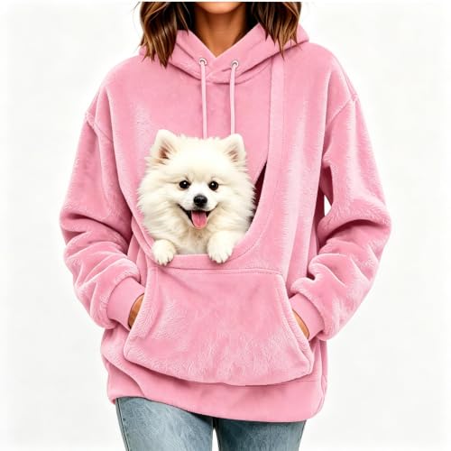 Women's Pet Pouch Hoodie Kangaroo Cat Dog Pocket Fuzzy Oversized Sweatshirt — view 2