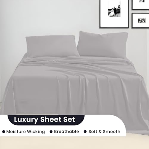Image of SGI bedding 100% Egyptian Cotton Sheets Queen Size - 600 Thread Count Sheets Set, Soft, Cooling, 16 inch Deep Pocket, Luxury Hotel Bedding, Breathable, Durable - Silver