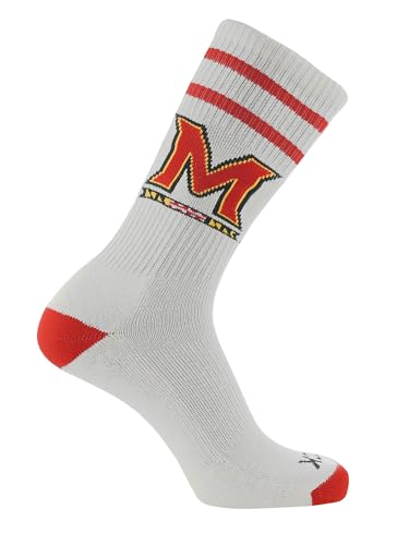 TCK Maryland Terrapins Socks Vintage Soft Cotton Sock with Stripes NCAA Licensed | Red White & Black University of Maryland | College Fan Gameday Apparel for Men & Women | Mens & Womens (Large)