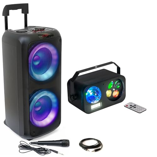 Ibiza – Pack Karaoke Altavoz Bluetooth con batería 600 W USB AUX SD TWS Micro – Juego de luces 3 en 1 Astro GOBO Estroboscopio infantil regalo, VENUS-COMBILED20