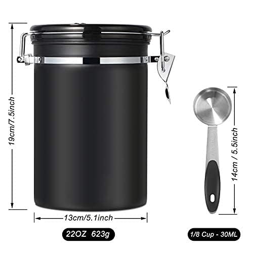 Foto von SMRONAR Kaffeedose Luftdicht, Edelstahl Kaffeebehälter, 623g/21oz mit Datums-Tracker CO2-Freigabeventil und Messlöffel für Kaffeebohnen, Pulver, Tee, Nüsse, Kakao
