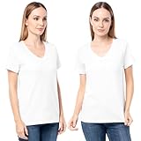 Fruit of The Loom Women's Short Sleeve V-Neck T-Shirt, 2 Pack, White/White, Small