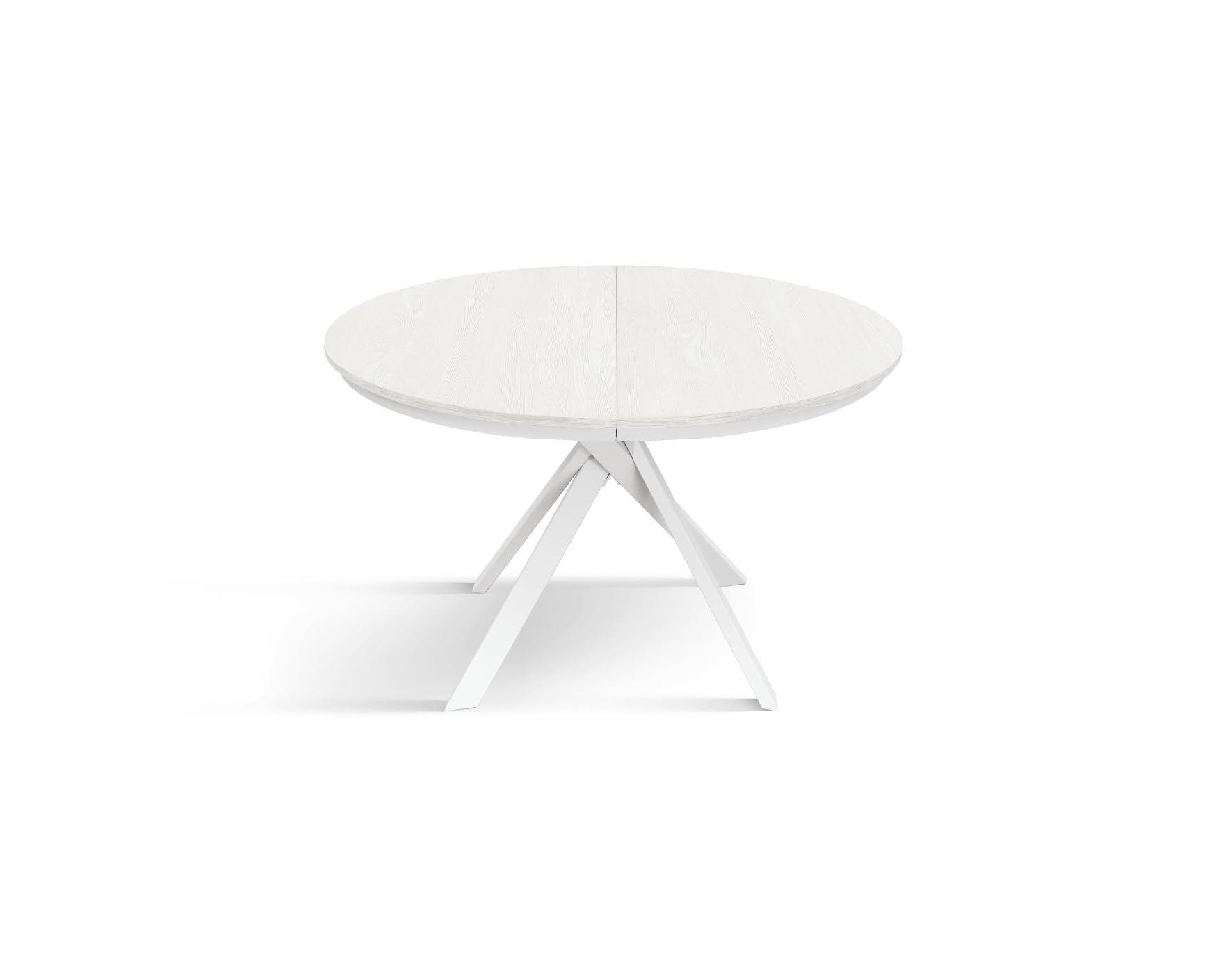 PAZZO DESIGN Mesa redonda extensible Karem, salón, cocina, patas cruzadas Shangay, color blanco, fabricada en Italia, madera de fresno blanco, de 120 a 170 cm - id_2179