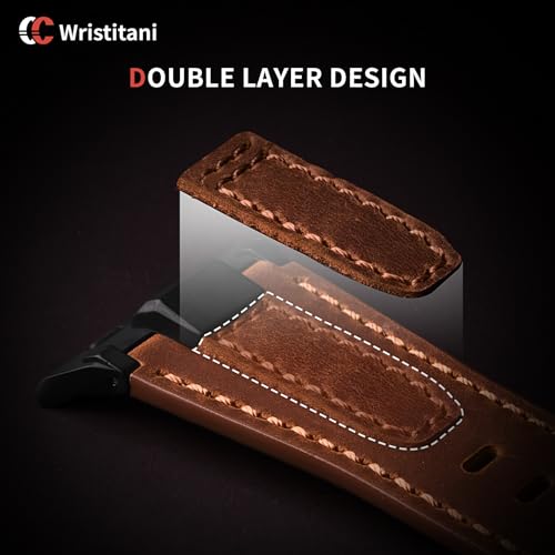 Image of Wristitani Leather Bands Compatible with Apple Watch Band 49mm 46mm 45mm 44mm for Men, Metal Connector & Genuine Leather Straps for iWatch Ultra3 /2 /1 SE3 /2 /1 Series 11 10 9 8 7 6 5 4 [NO Watch and Case]