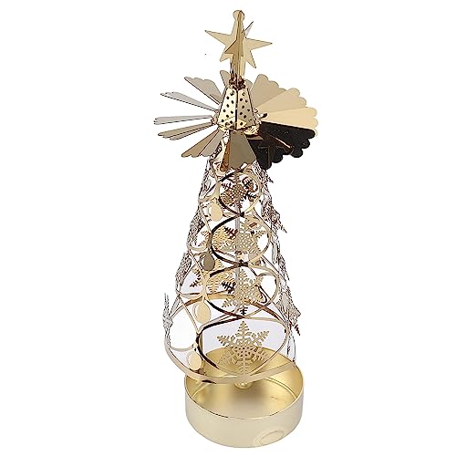 Belupai Portavelas Giratorio de Carrusel para árbol de Navidad, Portavelas de Acero Inoxidable, Portavelas Perfumadas, Candelabro Hueco, Adorno para Decoración de Bodas, Hogar(Copo de nieve dorado)