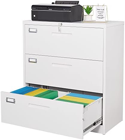 BYNSOE Lateral File Cabinet 3 Drawer,Metal Storage File Cabinet with Lock,Steel Lateral File Cabinet for Legal/Letter A4 Size,Wide File Cabinet for Office Home,Assembly Required