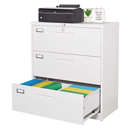 Bynsoe Lateral File Cabinet 3 Drawer,Metal Storage File Cabinet With Lock,Steel Lateral File Cabinet For Legal/Letter A4 Size,Wide File Cabinet For Office Home,Assembly Required #TOP1