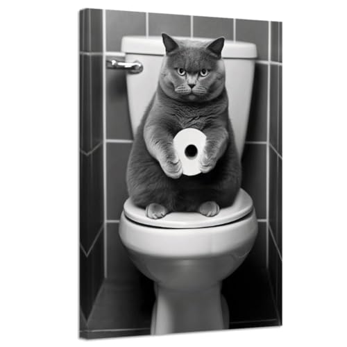 CGXLB 面白い動物の写真 黒と白のトイレウォールアート アニマルプリント 洗面所の装飾 アライグマ ポスター 装飾 トイレの犬 絵画 猫のアートワーク バスルームトイレ用 フレーム入り 30x45cm