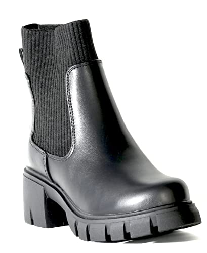 Chariot & Co: Rita - Womens Platform Ankle Boots Elastic Chunky Block Heel Chelsea Booties Lug Sole Combat Shoes2