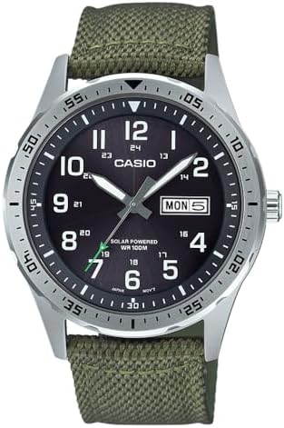 Casio MTPS120L Series | Unisex Analog Watch | 100M WR | Stainless Steel Case | 3 Hand Analog (HR, Min, SEC) | Date Display | Low Battery Alert | Military Styling | Solar Powered