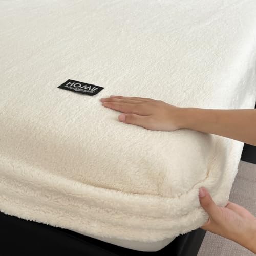 Mateju Drap Housse en Polaire Couleur Unie Super Douce et Moelleux, Drap Housse d'hiver Peluche Chaud et Confortable avec Bords élastiques, Bonnet 30 cm pour...