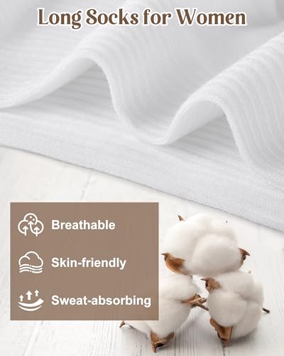 Image of YSense Women's Cotton Crew Socks 6 Pairs, Long Cute Aesthetic Neutral Athletic Boot Socks for Women Stocking Stuffers Gifts