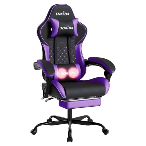 SUKIDA Gaming Stuhl, Ergonomischer Gaming-Stuhl mit Fußstütze, Racing Gamer Chair 90-135° Rückenlehne einstellbar… – Ansicht 8
