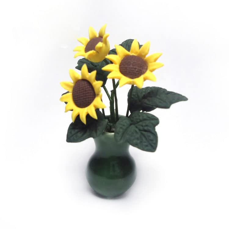 zalati Dollhouse Sunflower with Vase 1:12 Miniature Clay Flower Ceramics Vase for Doll House Decoration, Yellow, Small - Image 4