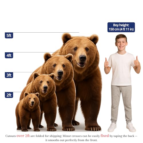 Image of Brown Bear 3FT Life Size Cardboard Cutout - A Fun Animal Standup for Photo Booths, Birthday Parties, and Events